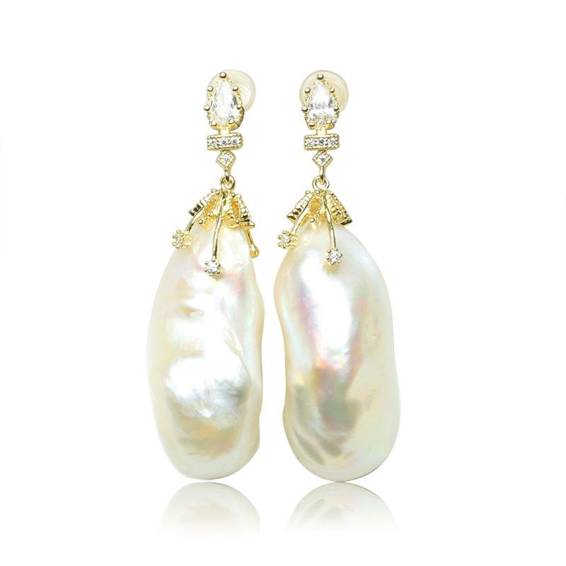 Baroque 925 Silver Big Cultivated Pearl Earring For Women