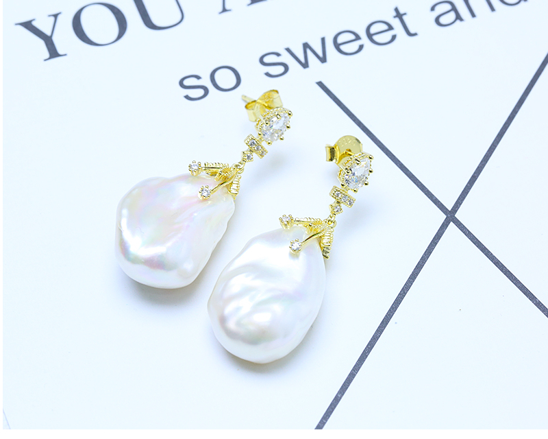 Baroque 925 Silver Big Cultivated Pearl Earring For Women