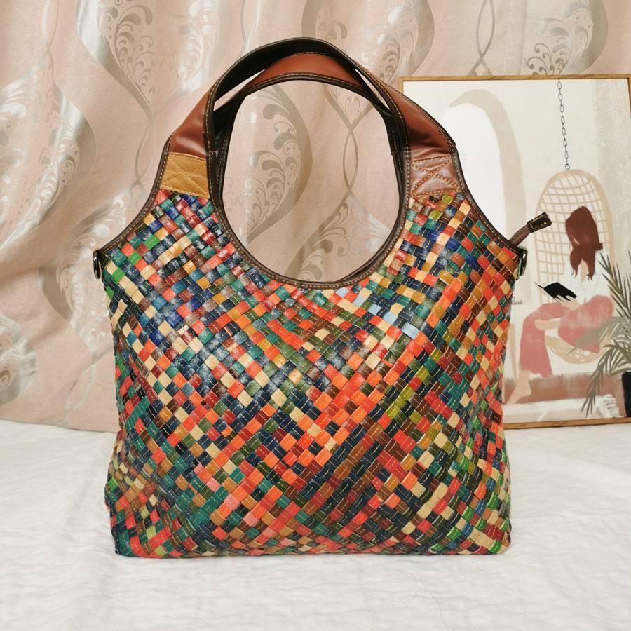 Multi-Color Weave Leather Bag for Women